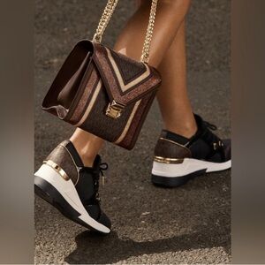 Michael Kors MK Logo Wedge Heel Trainer Black & Bronze Sneakers